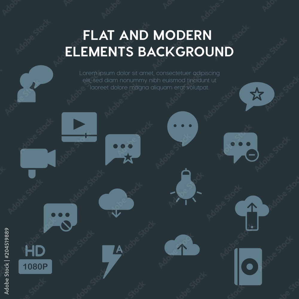 Aufkleber cloud and networking, chat and messenger, video, photos fill vector icons and elements background co