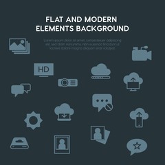 cloud and networking, chat and messenger, video, photos fill vector icons and elements background concept on dark background.Multipurpose use on websites, presentations, brochures and more
