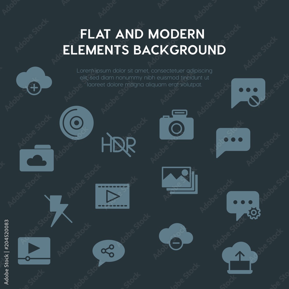 Aufkleber cloud and networking, chat and messenger, video, photos fill vector icons and elements background co