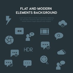 cloud and networking, chat and messenger, video, photos fill vector icons and elements background concept on dark background.Multipurpose use on websites, presentations, brochures and more
