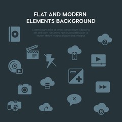 cloud and networking, chat and messenger, video, photos fill vector icons and elements background concept on dark background.Multipurpose use on websites, presentations, brochures and more