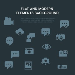 cloud and networking, chat and messenger, video, photos fill vector icons and elements background concept on dark background.Multipurpose use on websites, presentations, brochures and more