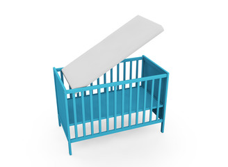 Wooden cot bed isolated on white background. 3d rendering.
