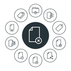 folder, bookmarks, files Infographic Circle outline Icons Set. Contains such Icons as  cloud,  download,  folder,  paper,  program,  network,  information,  tag and more. Fully Editable. Pixel Perfect