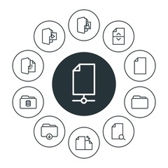 folder, bookmarks, files Infographic Circle outline Icons Set. Contains such Icons as  technology,  white,  network,  data,  sign, internet,  storage,  document and more. Fully Editable. Pixel Perfect