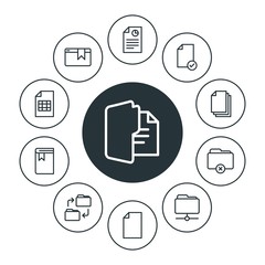 folder, bookmarks, files Infographic Circle outline Icons Set. Contains such Icons as  business,  file,  library,  school,  web,  cover,  computer,  folder, web and more. Fully Editable. Pixel Perfect