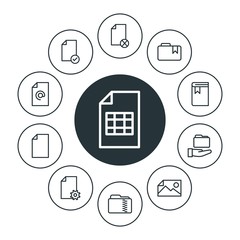 folder, bookmarks, files Infographic Circle outline Icons Set. Contains such Icons as sheet,  blank,  business, folder,  background,  information,  study,  sign and more. Fully Editable. Pixel Perfect