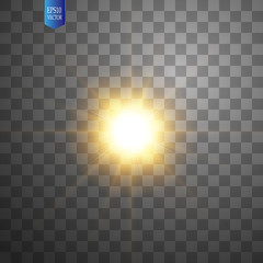 White glowing light burst explosion on transparent background. Vector illustration light effect decoration with ray. Bright star. Center vibrant flash. Translucent shine sun, bright flare.