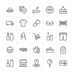 Modern Simple Set of clothes, shopping, beauty and cosmetics Vector outline Icons. Contains such Icons as  beauty,  makeup, hat, template and more on white background. Fully Editable. Pixel Perfect.