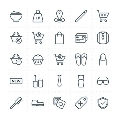 Modern Simple Set of clothes, shopping, beauty and cosmetics Vector outline Icons. Contains such Icons as  dress, cream,  tag,  skin,  comb and more on white background. Fully Editable. Pixel Perfect.