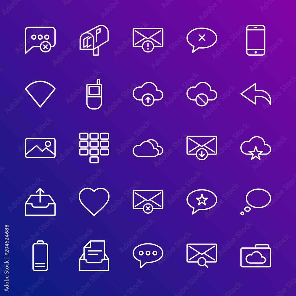 Poster modern simple set of cloud and networking, chat and messenger, mobile, email vector outline icons. c