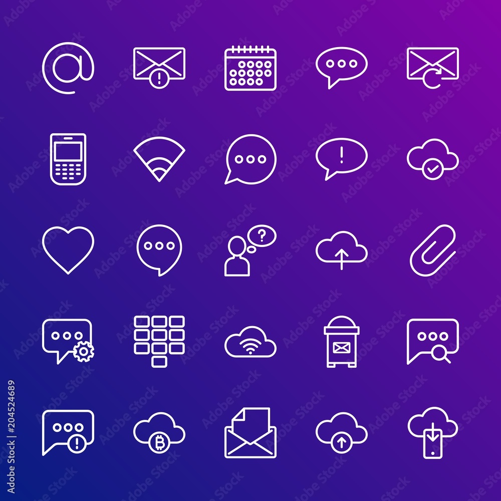 Poster modern simple set of cloud and networking, chat and messenger, mobile, email vector outline icons. c