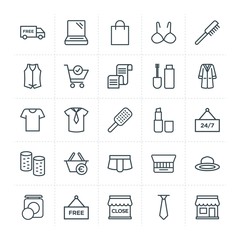 Modern Simple Set of clothes, shopping, beauty and cosmetics Vector outline Icons. Contains such Icons as  bikini,  shipping,  business and more on white background. Fully Editable. Pixel Perfect.