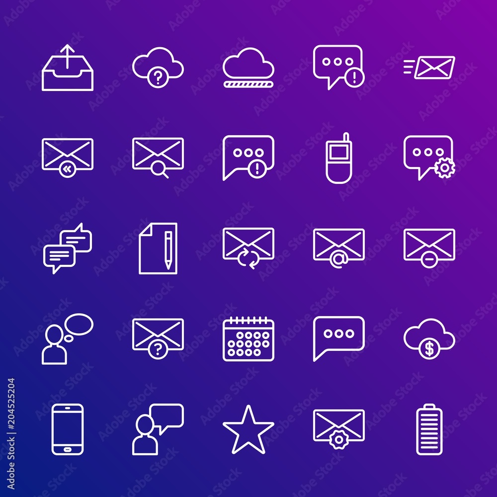 Poster modern simple set of cloud and networking, chat and messenger, mobile, email vector outline icons. c
