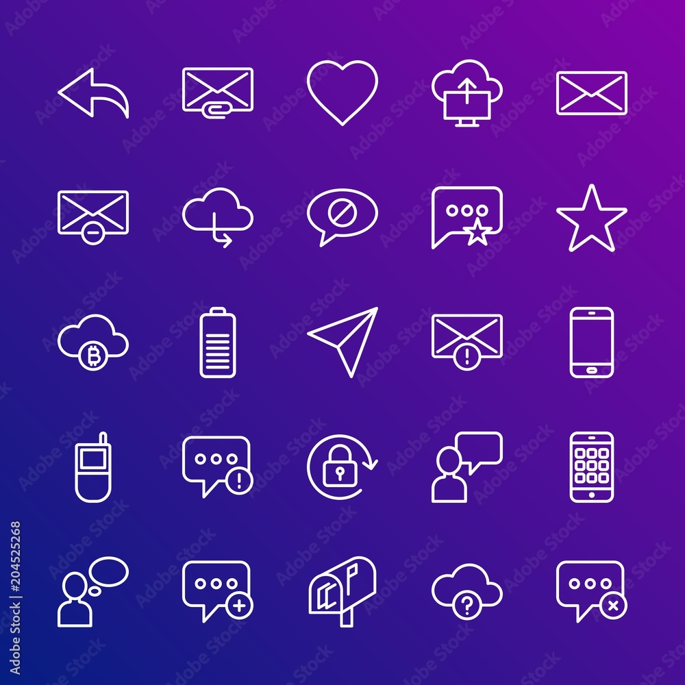 Poster modern simple set of cloud and networking, chat and messenger, mobile, email vector outline icons. c