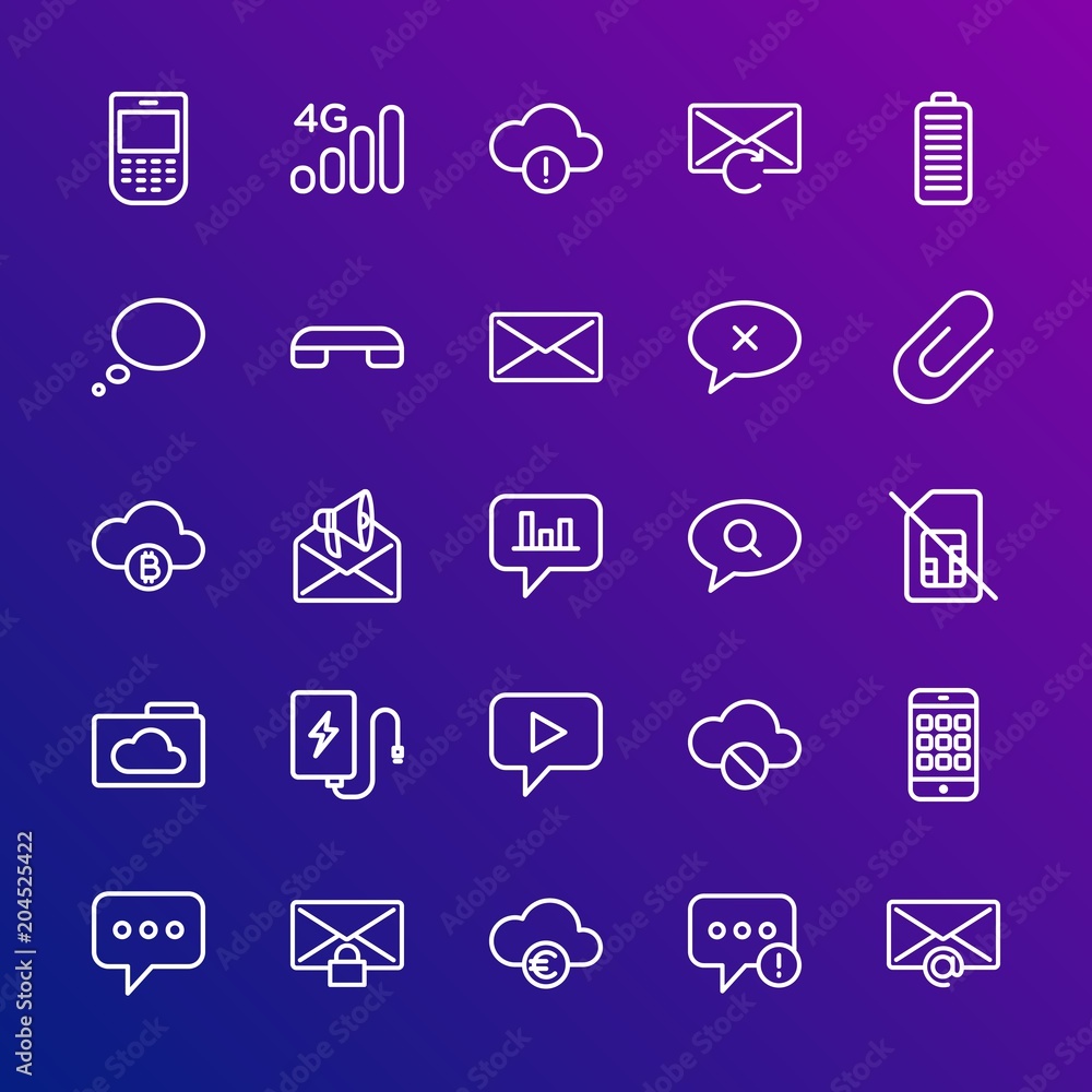 Poster modern simple set of cloud and networking, chat and messenger, mobile, email vector outline icons. c