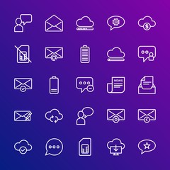 Modern Simple Set of cloud and networking, chat and messenger, mobile, email Vector outline Icons. Contains such Icons as  computer,  no and more on gradient background. Fully Editable. Pixel Perfect.