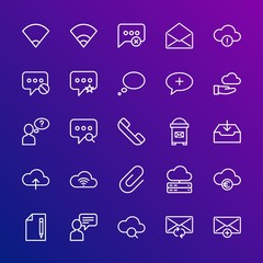 Modern Simple Set of cloud and networking, chat and messenger, mobile, email Vector outline Icons. Contains such Icons as  server, cloud and more on gradient background. Fully Editable. Pixel Perfect.