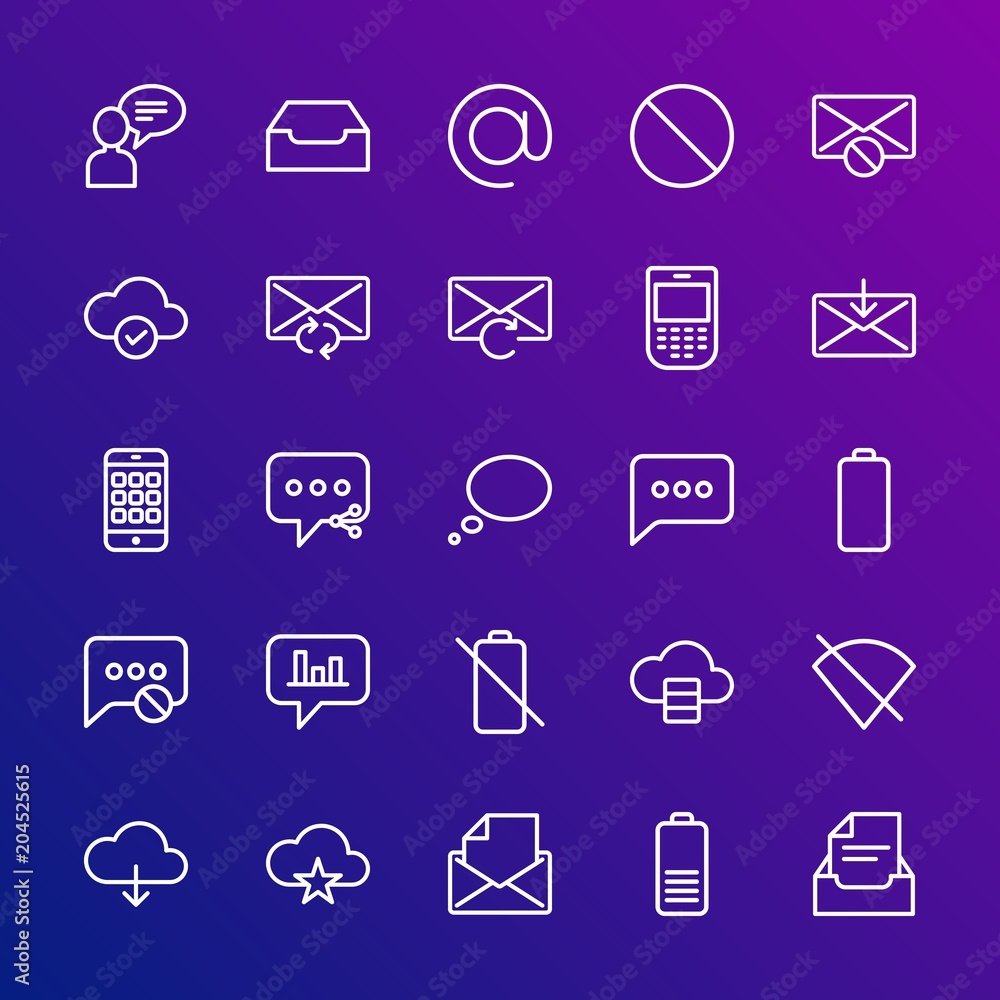 Poster modern simple set of cloud and networking, chat and messenger, mobile, email vector outline icons. c