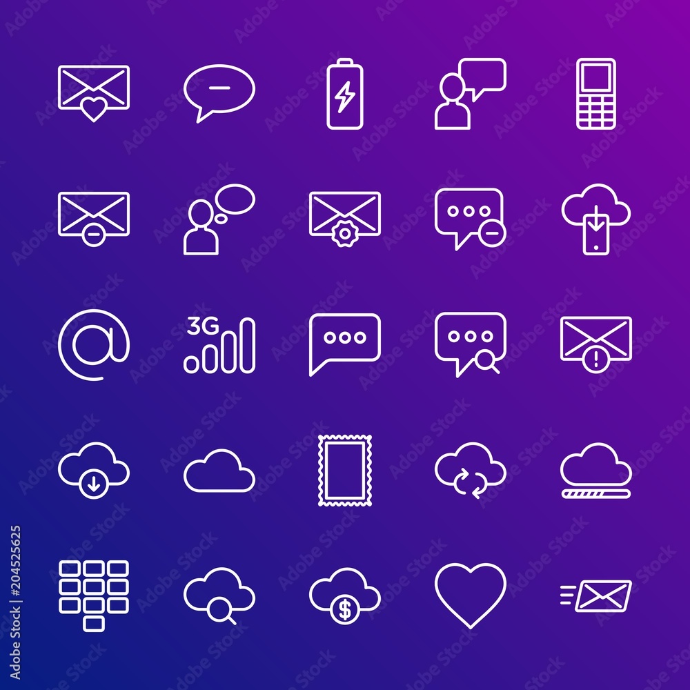 Aufkleber modern simple set of cloud and networking, chat and messenger, mobile, email vector outline icons. c