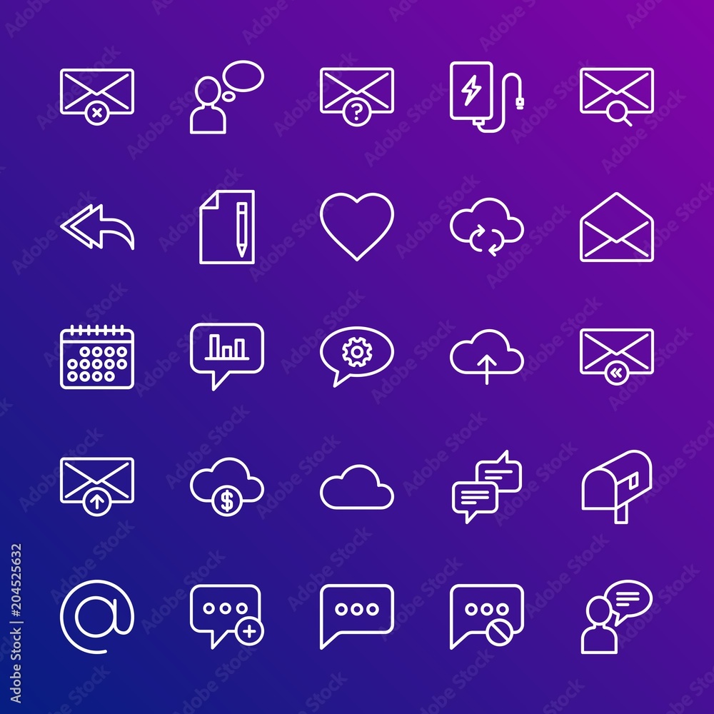 Aufkleber modern simple set of cloud and networking, chat and messenger, mobile, email vector outline icons. c