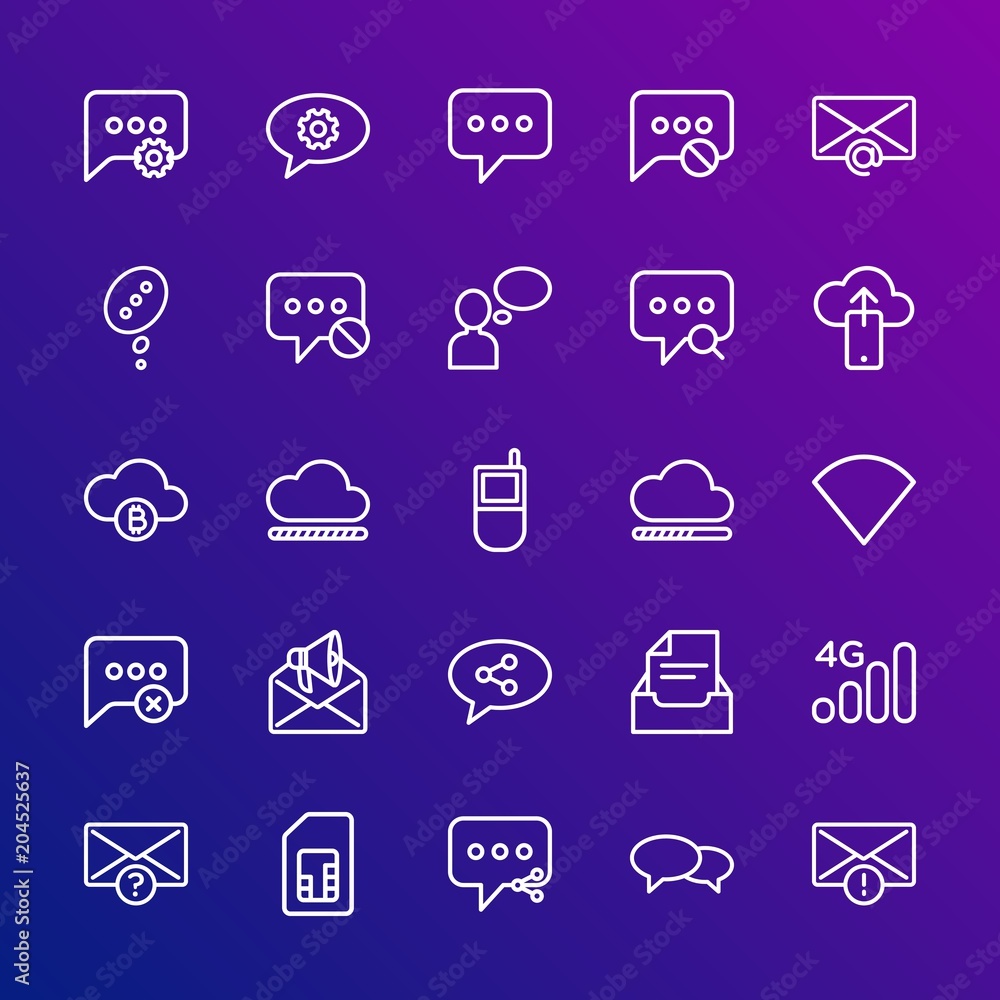 Aufkleber modern simple set of cloud and networking, chat and messenger, mobile, email vector outline icons. c