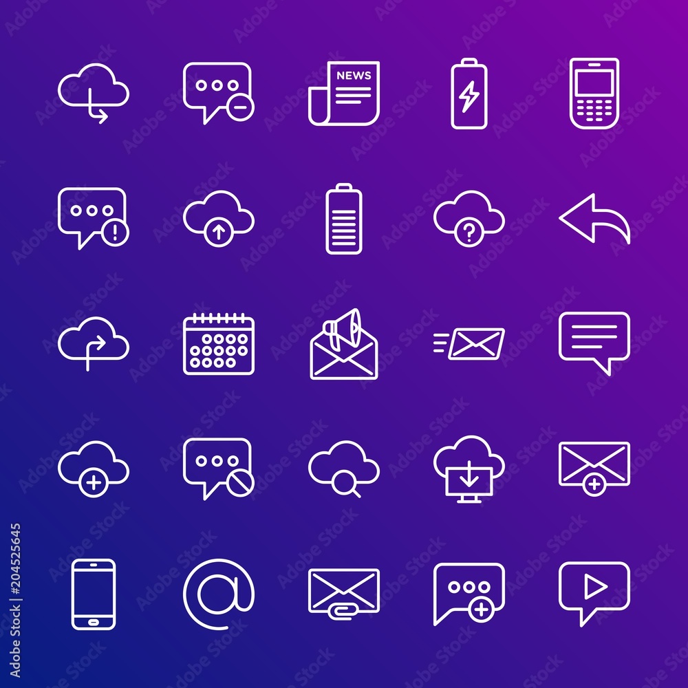 Poster modern simple set of cloud and networking, chat and messenger, mobile, email vector outline icons. c