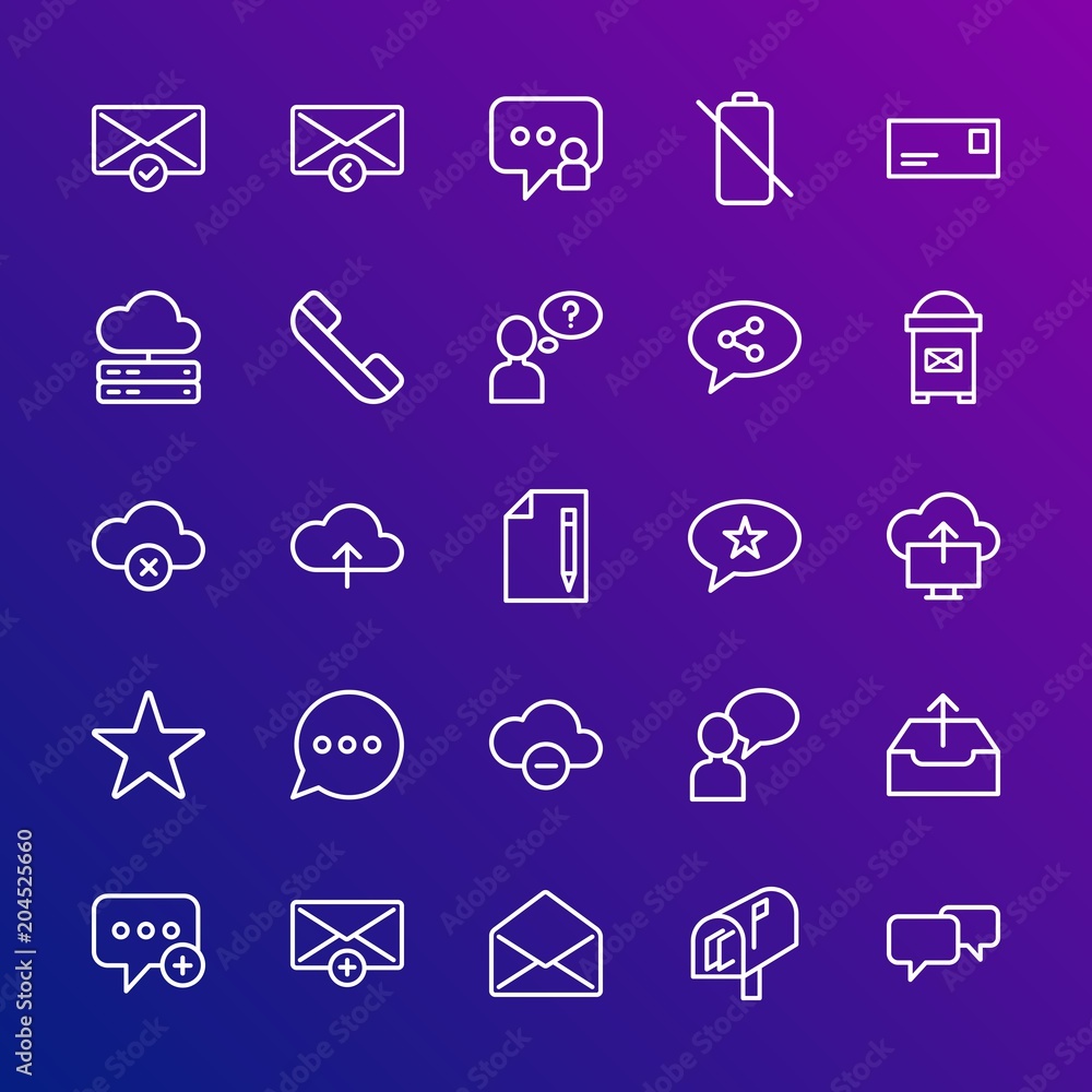 Poster modern simple set of cloud and networking, chat and messenger, mobile, email vector outline icons. c