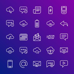Modern Simple Set of cloud and networking, chat and messenger, mobile, email Vector outline Icons. Contains such Icons as  message,  new and more on gradient background. Fully Editable. Pixel Perfect.
