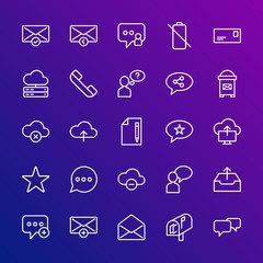 Modern Simple Set of cloud and networking, chat and messenger, mobile, email Vector outline Icons. Contains such Icons as  speech,  new and more on gradient background. Fully Editable. Pixel Perfect.