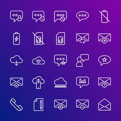 Modern Simple Set of cloud and networking, chat and messenger, mobile, email Vector outline Icons. Contains such Icons as options,  user and more on gradient background. Fully Editable. Pixel Perfect.