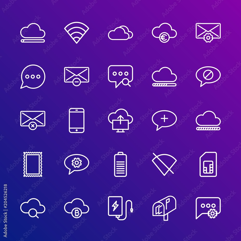 Poster modern simple set of cloud and networking, chat and messenger, mobile, email vector outline icons. c