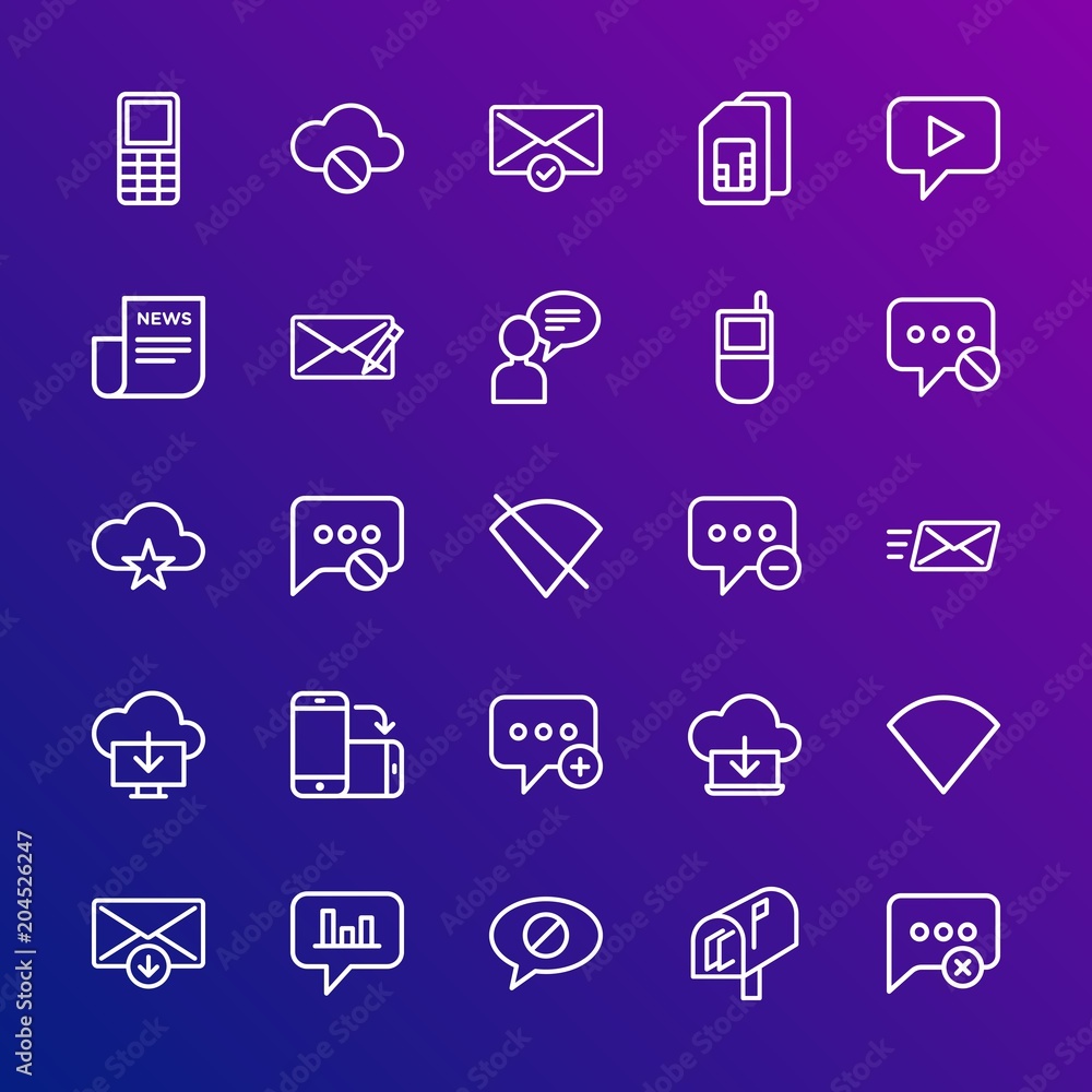 Poster modern simple set of cloud and networking, chat and messenger, mobile, email vector outline icons. c