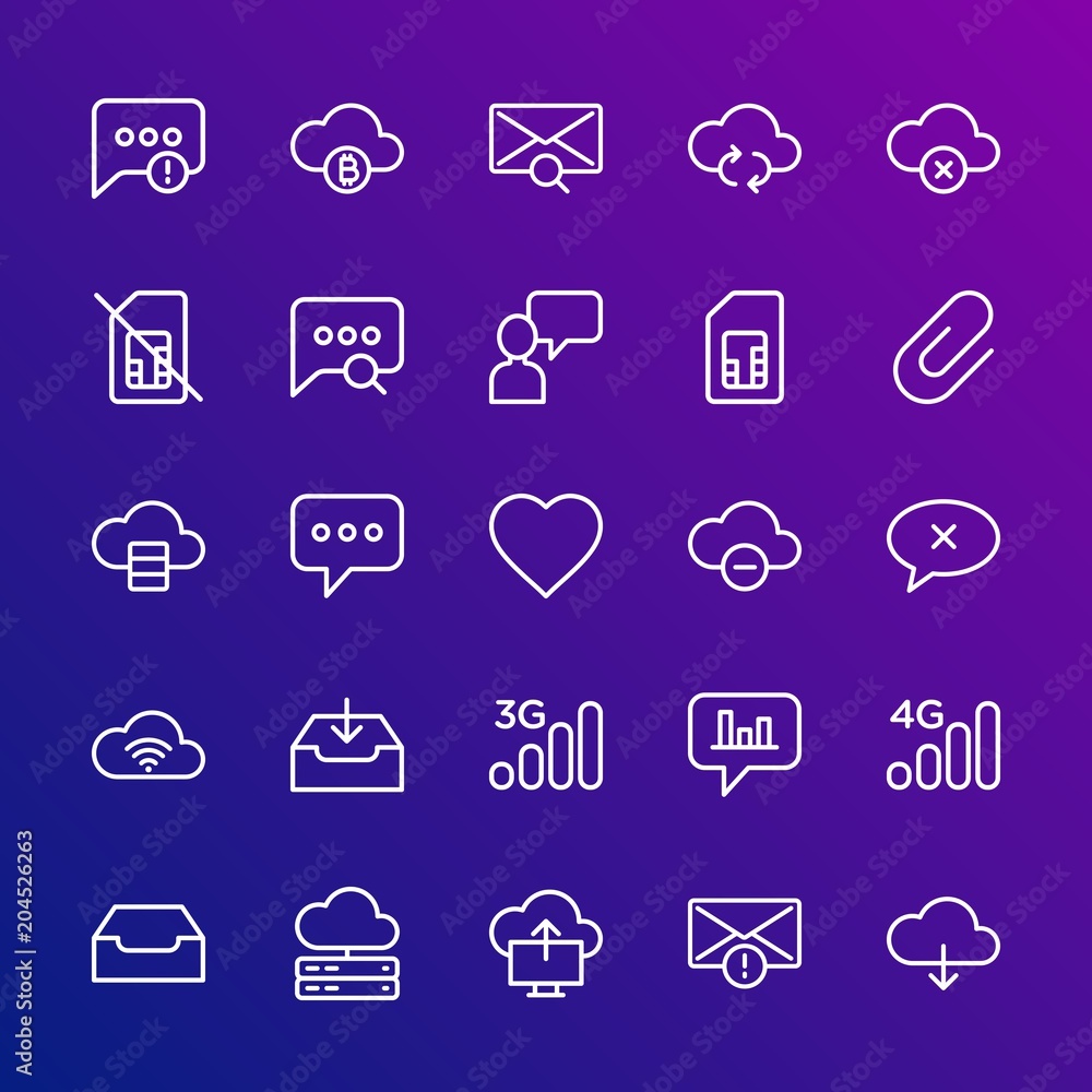 Aufkleber modern simple set of cloud and networking, chat and messenger, mobile, email vector outline icons. c