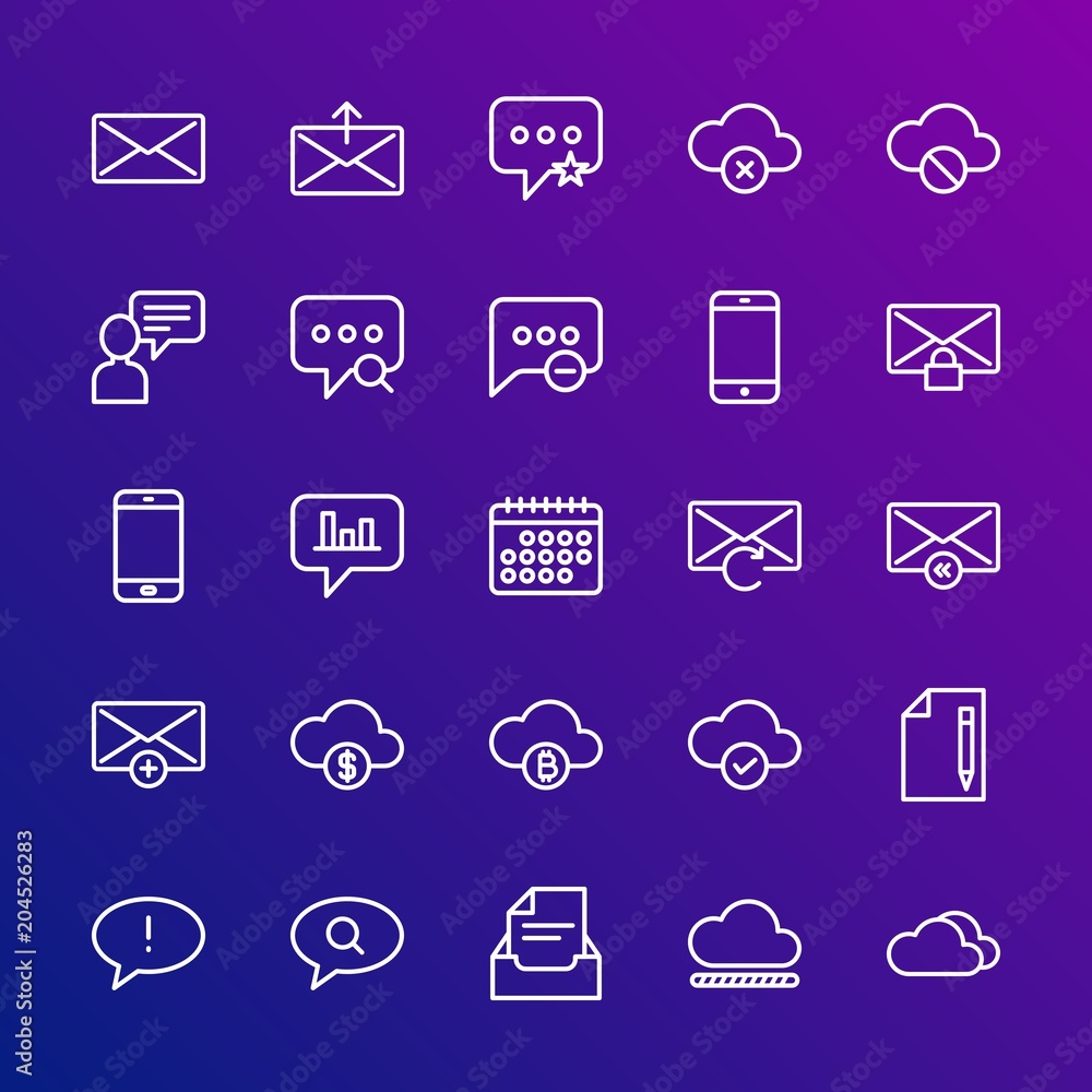 Aufkleber modern simple set of cloud and networking, chat and messenger, mobile, email vector outline icons. c