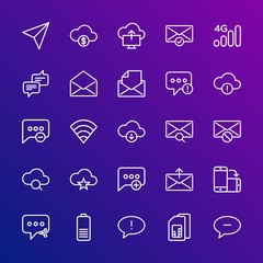 Modern Simple Set of cloud and networking, chat and messenger, mobile, email Vector outline Icons. Contains such Icons as technology and more on gradient background. Fully Editable. Pixel Perfect.