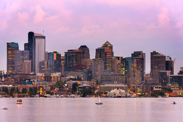 Fototapeta na wymiar Lake Union and Downtown Seattle, Washington State, USA