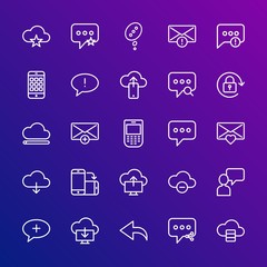 Modern Simple Set of cloud and networking, chat and messenger, mobile, email Vector outline Icons. Contains such Icons as  mobile,  web and more on gradient background. Fully Editable. Pixel Perfect.