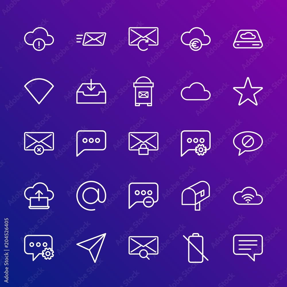 Poster modern simple set of cloud and networking, chat and messenger, mobile, email vector outline icons. c