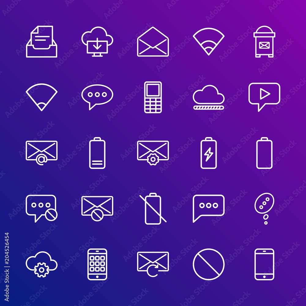 Poster modern simple set of cloud and networking, chat and messenger, mobile, email vector outline icons. c