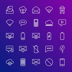 Modern Simple Set of cloud and networking, chat and messenger, mobile, email Vector outline Icons. Contains such Icons as internet,  sms and more on gradient background. Fully Editable. Pixel Perfect.