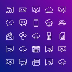Modern Simple Set of cloud and networking, chat and messenger, mobile, email Vector outline Icons. Contains such Icons as  heart,  sign and more on gradient background. Fully Editable. Pixel Perfect.
