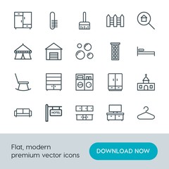 Modern Simple Set of buildings, furniture, housekeeping Vector outline Icons. Contains such Icons as  faith,  business, hotel,  tv,  brush and more on white background. Fully Editable. Pixel Perfect.