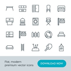 Modern Simple Set of buildings, furniture, housekeeping Vector outline Icons. Contains such Icons as  construction,  clothes,  gardening and more on white background. Fully Editable. Pixel Perfect.