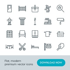 Modern Simple Set of buildings, furniture, housekeeping Vector outline Icons. Contains such Icons as cut, entrance,  armchair,  small, bed and more on white background. Fully Editable. Pixel Perfect.