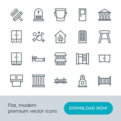 Modern Simple Set of buildings, furniture, housekeeping Vector outline Icons. Contains such Icons as  home,  furniture,  bucket,  religion and more on white background. Fully Editable. Pixel Perfect.