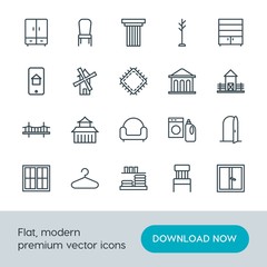 Modern Simple Set of buildings, furniture, housekeeping Vector outline Icons. Contains such Icons as closet,  coat,  clothing,  household and more on white background. Fully Editable. Pixel Perfect.