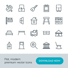 Modern Simple Set of buildings, furniture, housekeeping Vector outline Icons. Contains such Icons as  interior,  cabinet,  domestic, coffee and more on white background. Fully Editable. Pixel Perfect.