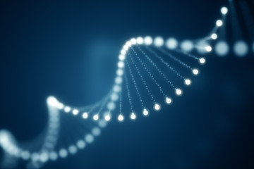 3d illustration of rotating DNA glowing molecule on blue background