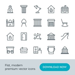 Modern Simple Set of buildings, furniture, housekeeping Vector outline Icons. Contains such Icons as closet,  water,  banking,  real,  god and more on white background. Fully Editable. Pixel Perfect.